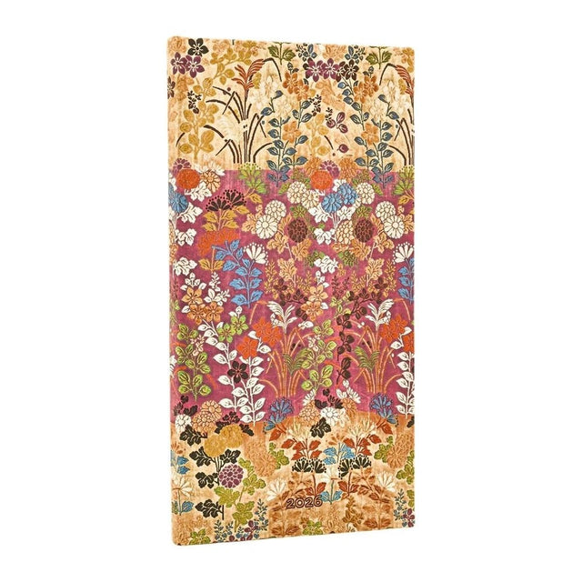 2026 Kara-ori Pink (Japanese Kimono) Slim 12-month Horizontal Hardcover Flexi Dayplanner 2026 (Elastic Band Closure)