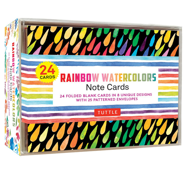 Rainbow Watercolors Note Cards, 24 Blank Cards