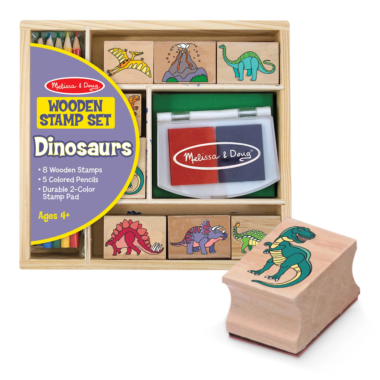 Melissa & Doug: Wooden Dinosaur Stamp Set