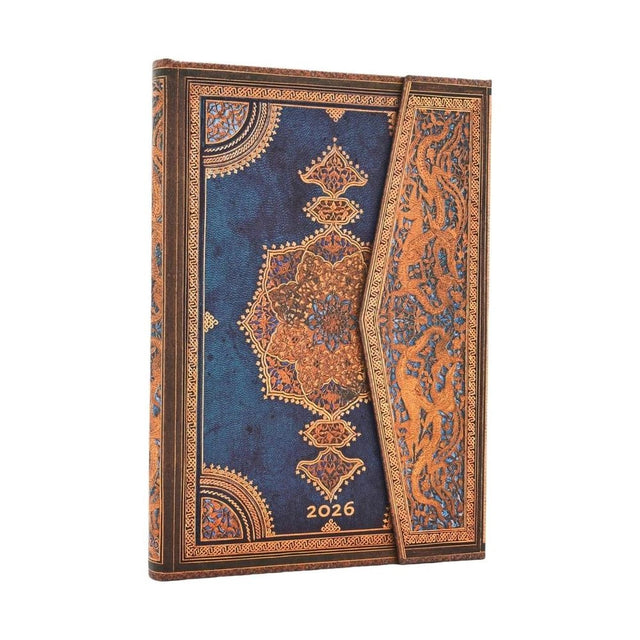 2026 Safavid Indigo (Safavid Binding Art) Midi 12-month Horizontal Hardcover Flexi Dayplanner 2026 (Wrap Closure)
