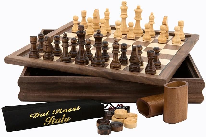 Dal Rossi: 14" 3-in-1 Chess/Checkers/Backgammon Set
