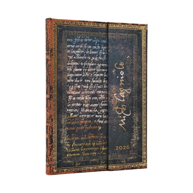2026 Michelangelo, Handwriting (Embellished Manuscripts Collection) Midi 12-month Horizontal Hardcover Flexi Dayplanner 2026 (Wrap Closure)