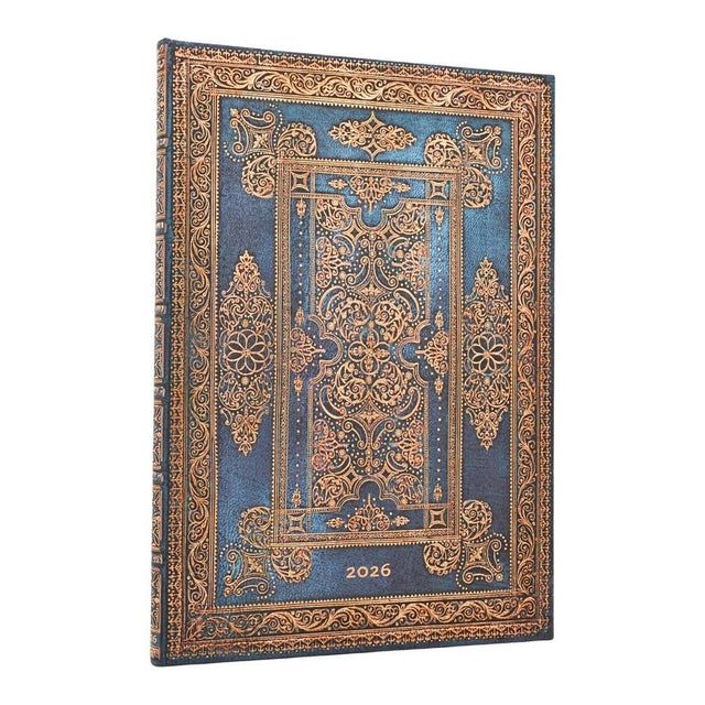 2026 Blue Luxe (Luxe Design) Grande 12-month Vertical Hardcover Flexi Dayplanner 2026 (Elastic Band Closure)