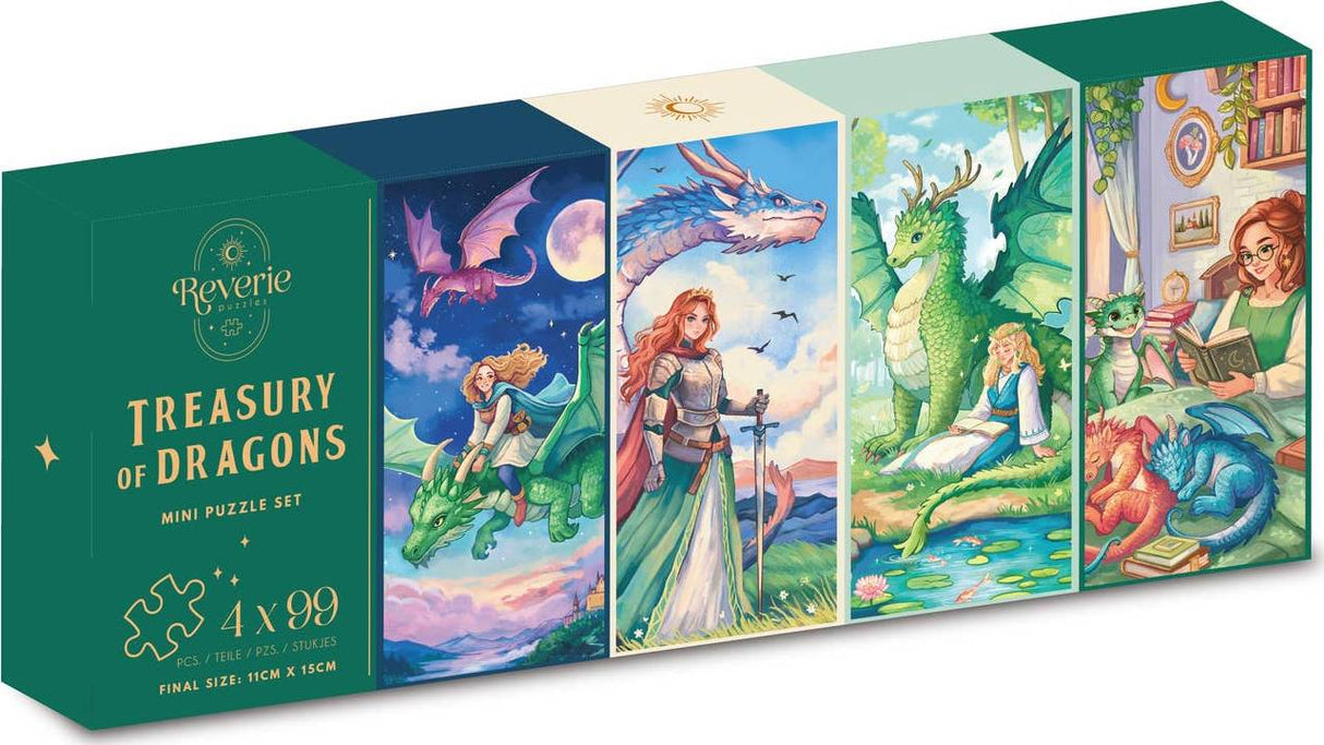 Reverie Puzzles: Treasury of Dragons 4 x 99 Piece Mini Puzzle Set