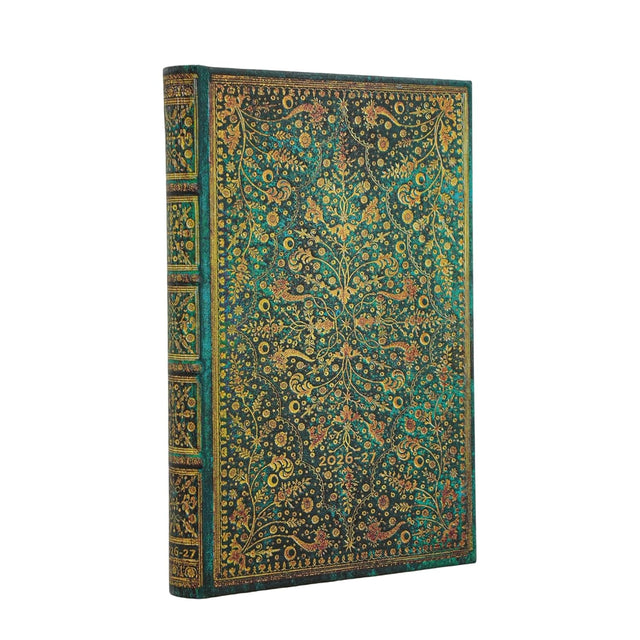 2027 Emerald Flower (Nature’s Grace) Mini 18-Month Hardcover Dayplanner (Elastic Band Closure) Horizontal