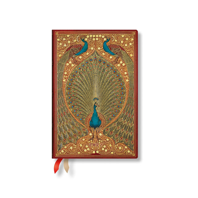 2027 Hafiz’s Peacocks (Sangorski & Sutcliffe) Mini 12-Month Hardcover Dayplanner (Elastic Band Closure) Daily