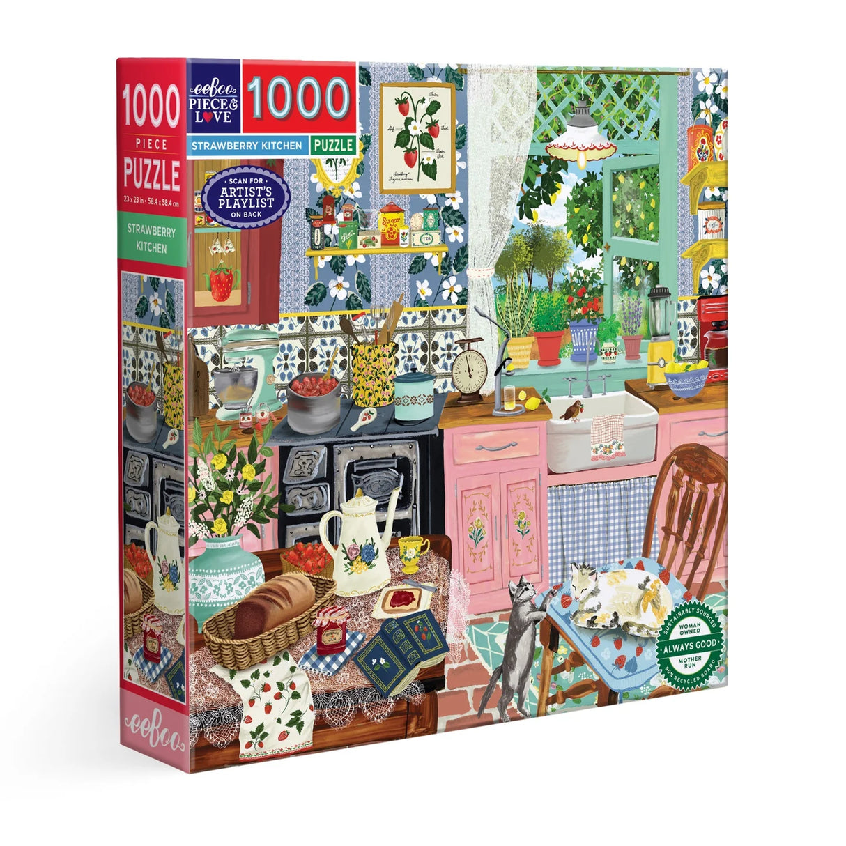 eeBoo: Strawberry Kitchen Square Puzzle - 1000pc