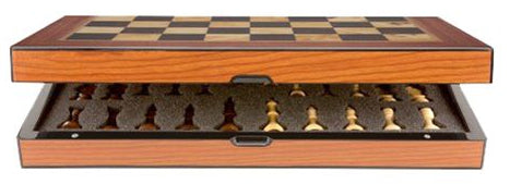 Dal Rossi 16" Walnut Gloss Finish Folding Chess Set