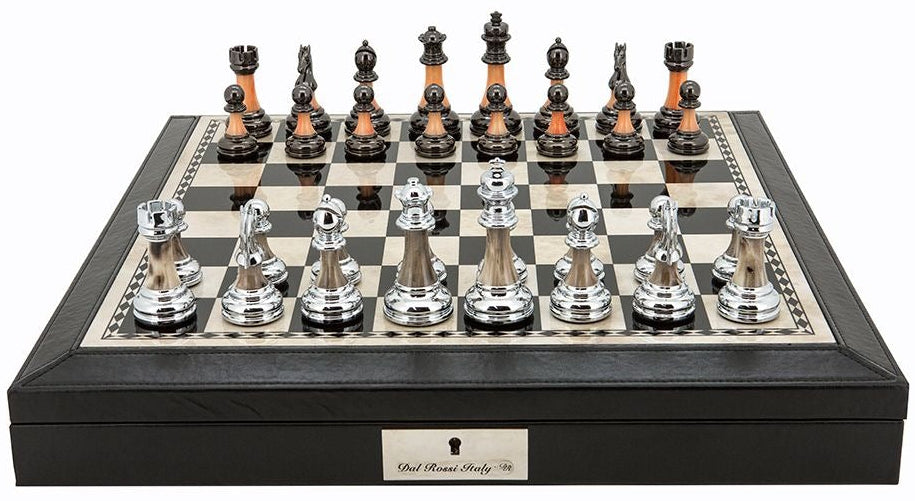 Dal Rossi Metal / Marble Finish Chess Set (18″ With Compartments)