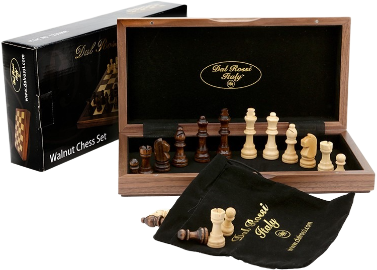 Dal Rossi Walnut Chess Set Inlaid (30cm)