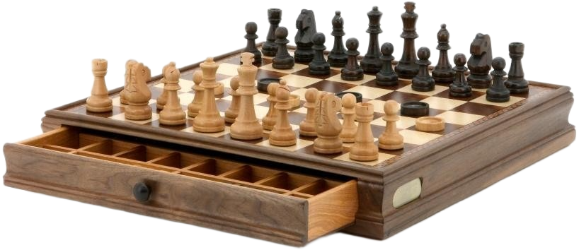 Dal Rossi Chess / Checkers in Walnut Box - With Drawer