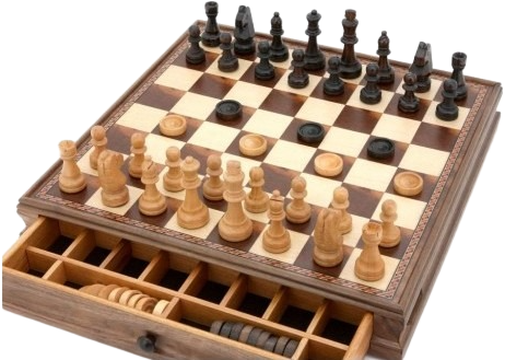 Dal Rossi Chess / Checkers in Walnut Box - With Drawer
