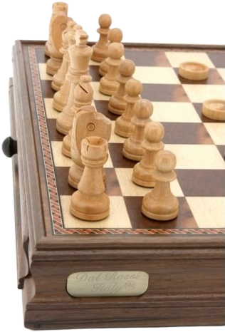 Dal Rossi Chess / Checkers in Walnut Box - With Drawer