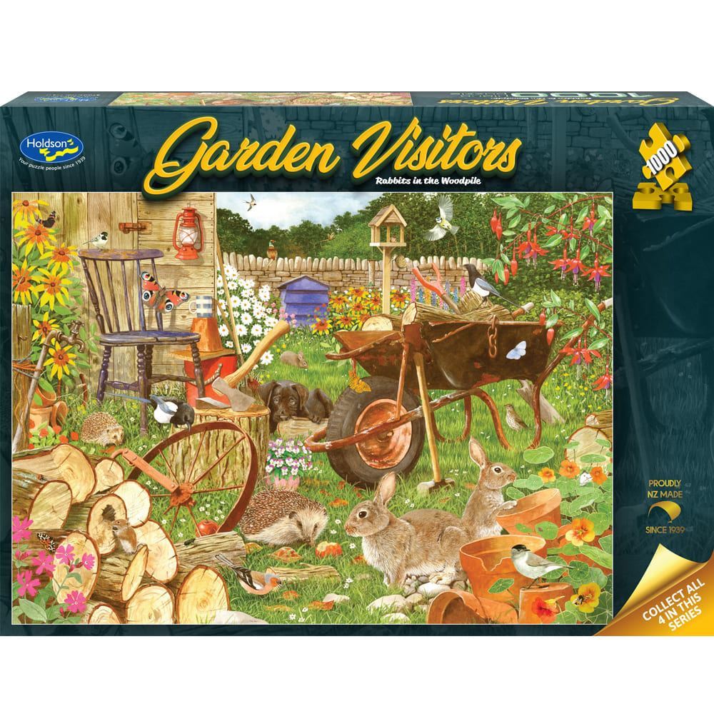 Garden Visitors  - 1000 Piece Jigsaw Puzzle Rabbits in the Woodpile