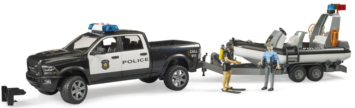 Bruder: RAM 2500 Police Pickup & Trailer with Boat & Light & Sound Module