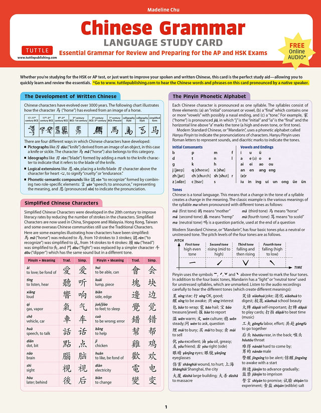 Chinese Grammar Language Study Card