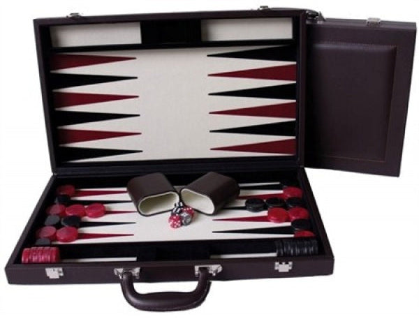 Dal Rossi: 15" Brown PU Leather Backgammon Set