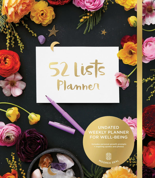52 Lists Planner Undated 12-month Monthly/Weekly Spiralbound Planner with Pockets (Black Floral)