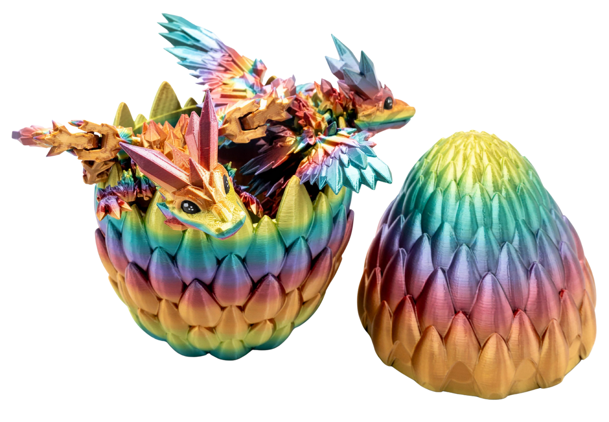 Turtle Creations: Baby Crystalwing Dragon - Rainbow / Regular Baby In A Large Egg