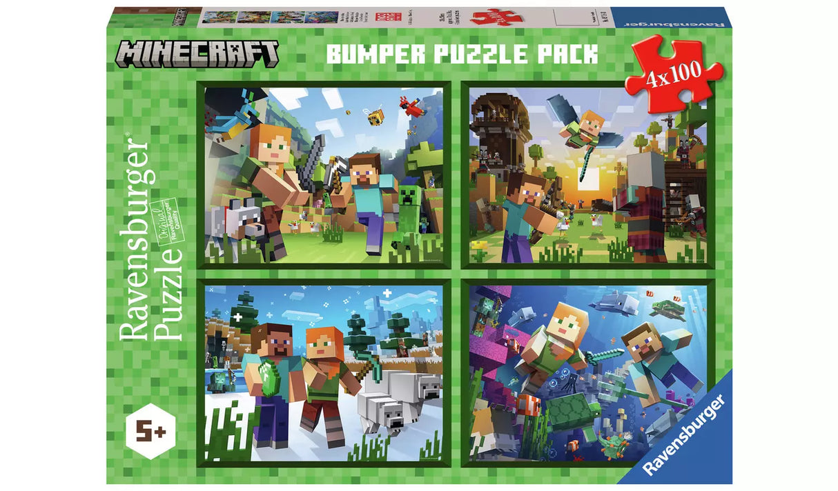 Ravensburger - Minecraft Bumper Pack 4 x 100 Piece Puzzles