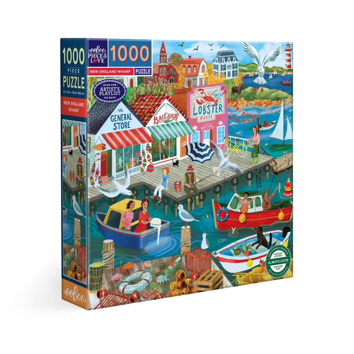 eeBoo: New England Wharf Square Puzzle - 1000pc