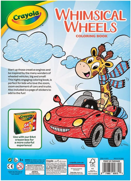 Crayola Whimsical Wheels Coloring Book With Stickers 96 Pages