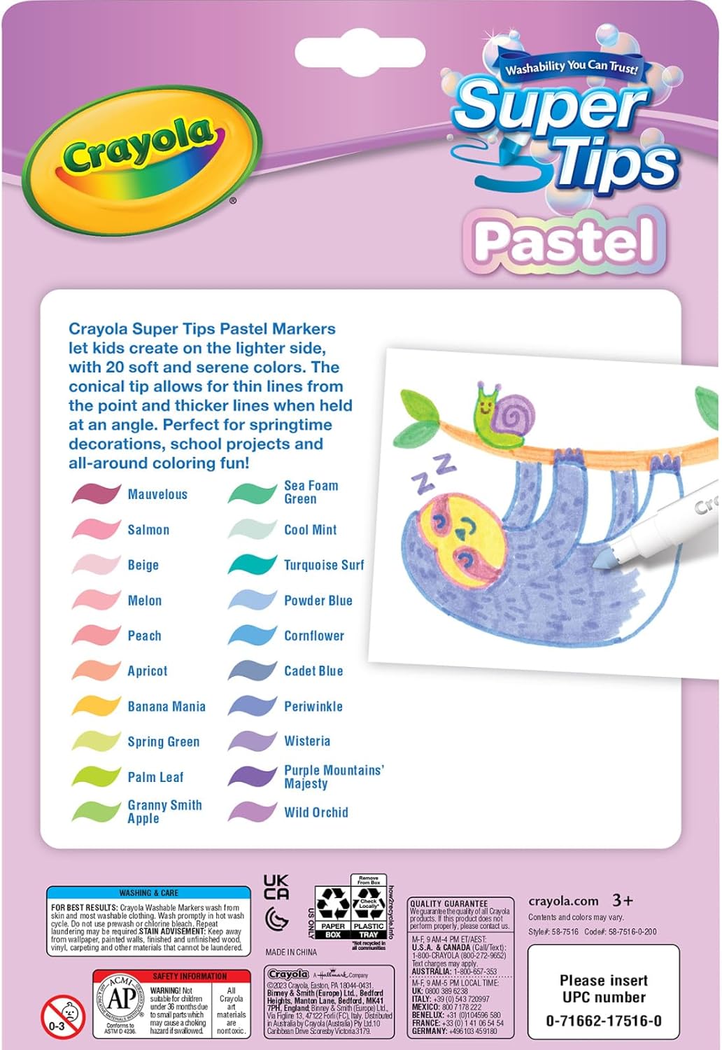 Crayola Pastel Washable Super Tips Markers 20 Pack