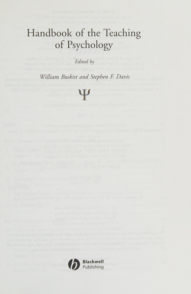 Handbook of the Teaching of Psychology