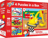 Galt - 4 Puzzles In A Box - Vehicles