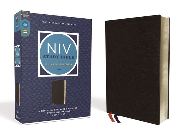 NIV Study Bible, Fully Revised Edition (Study Deeply. Believe Wholeheartedly.), Bonded Leather, Black, Red Letter, Comfort Print
