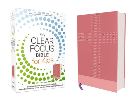NIrV, Clear Focus Bible for Kids (Help Kids with ADHD or Dyslexia Read with Confidence), Leathersoft, Pink