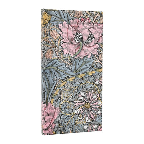 2026 Morris Pink Honeysuckle (William Morris) Slim 12-month Horizontal Hardcover Flexi Dayplanner 2026 (Elastic Band Closure)