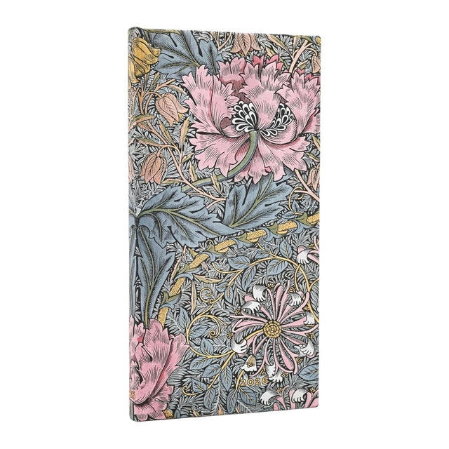 2026 Morris Pink Honeysuckle (William Morris) Slim 12-month Horizontal Hardcover Flexi Dayplanner 2026 (Elastic Band Closure)