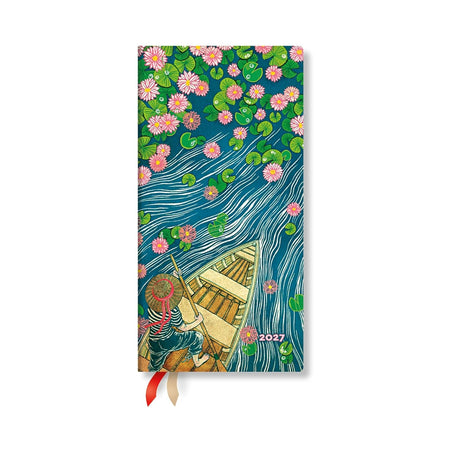2027 Lotus River (Living with Yuko) Slim 12-Month Hardcover Dayplanner (Elastic Band Closure) Horizontal