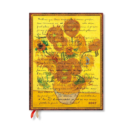 2027 Van Gogh, Sunflowers (Embellished Manuscripts Collection) Ultra 12-Month Hardcover Dayplanner (Elastic Band Closure) Vertical