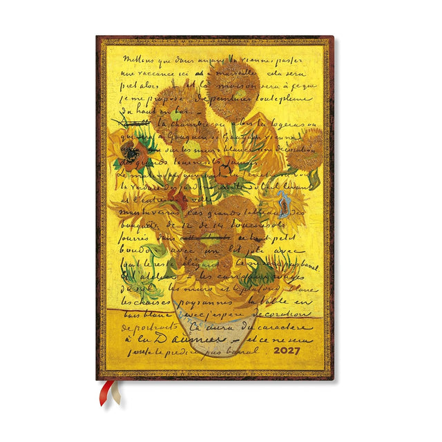 2027 Van Gogh, Sunflowers (Embellished Manuscripts Collection) Grande 12-Month Hardcover Dayplanner (Elastic Band Closure) Vertical