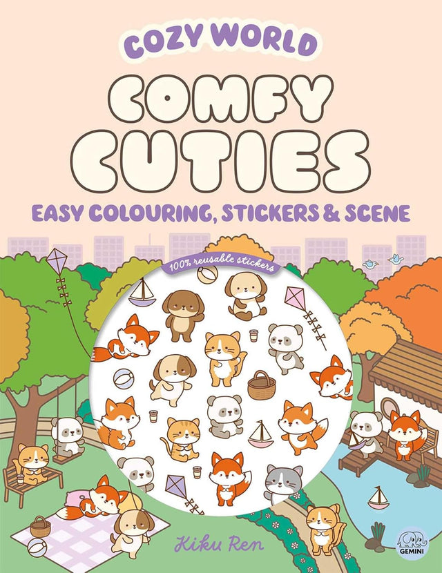 Cozy World Comfy Cuties: Easy Colouring and Sticker Scene for Teens, Young Adults and Adults