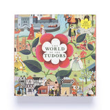 Book titled 'The World of the Tudors' with colorful illustrations on a white background