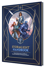 Book titled 'Stormlight Handbook' with illustrations of characters on a blue background