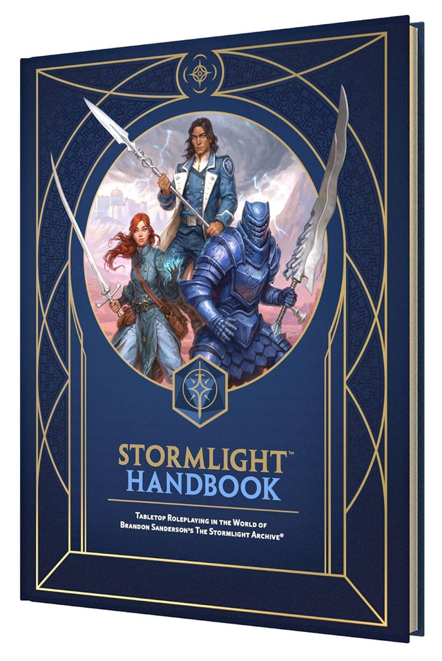 Book titled 'Stormlight Handbook' with illustrations of characters on a blue background