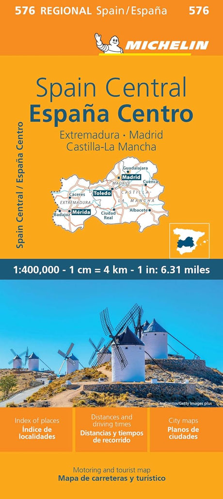 Spain Central, Extremadura, Castilla-La Mancha, Madrid - Michelin Regional Map 576