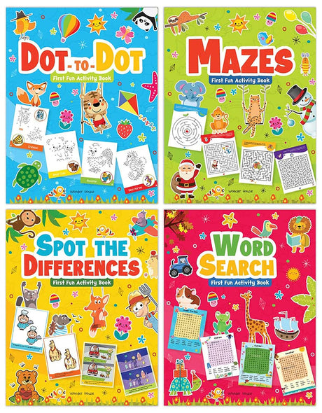 My First Fun Activity Boxset of 4 Books Spot the Difference, Mazes, Word Search & Dot to Dot