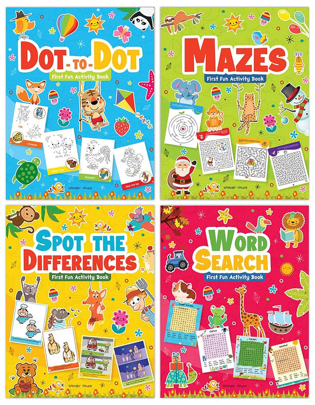 My First Fun Activity Boxset of 4 Books Spot the Difference, Mazes, Word Search & Dot to Dot
