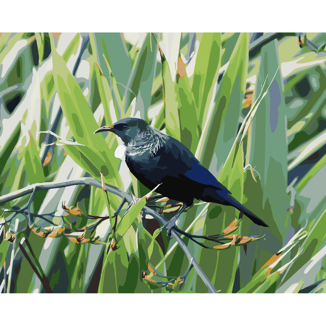 Kiwi Paint By Numbers - Tui in Flax Bush