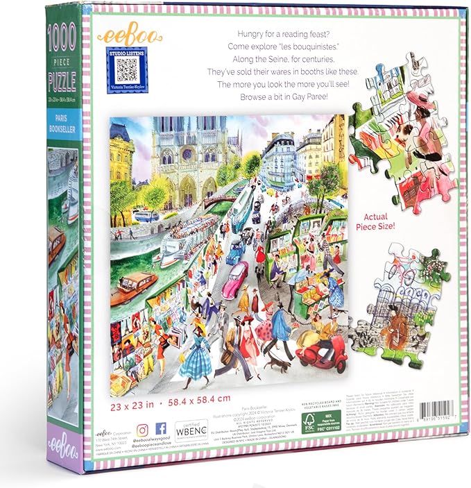 eeBoo: Paris Bookseller Square Puzzle - 1000pc