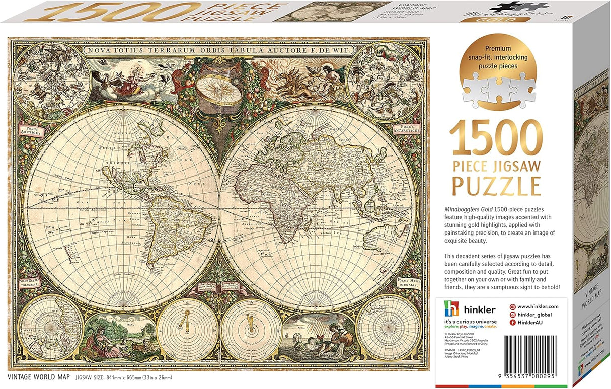 Mindbogglers Gold 1500pc Jigsaw Puzzle - Vintage World Map