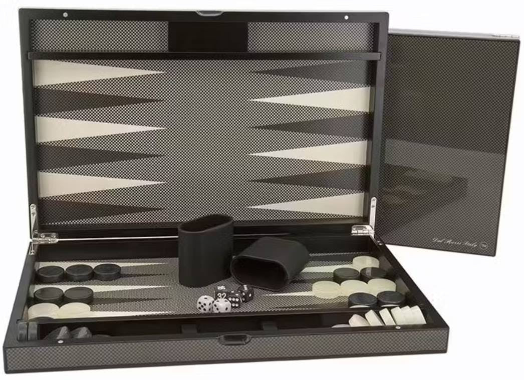 Dal Rossi: 18" Carbon Fibre Finish Backgammon Set