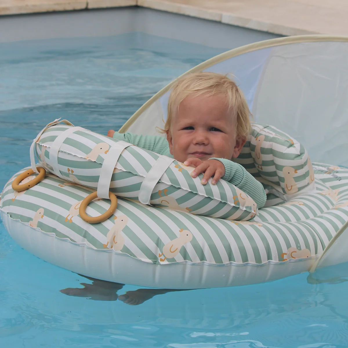 Sunnylife: Interactive Baby Float Duck - Sage Stripe