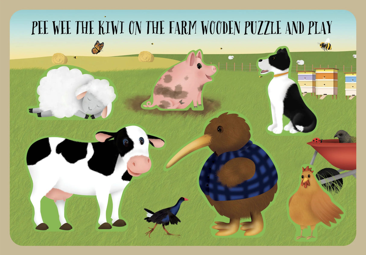 Pee Wee the Kiwi on the Farm Wooden Puzzle & Play