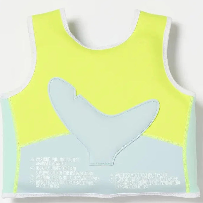 Sunnylife: Salty the Shark Swim Vest 2-3 Years - Aqua Neon Yellow